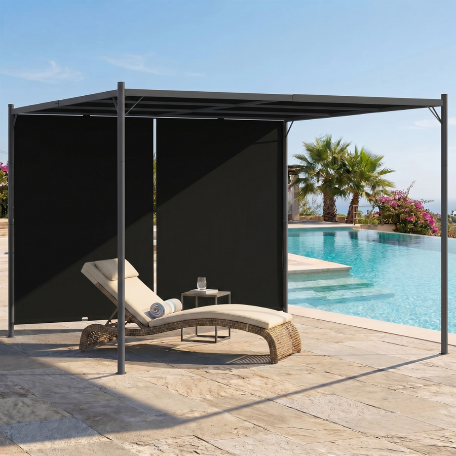 Pergola de Jardin 3x3 m Toit Rétractable Anthracite — Auvent Coulissant