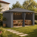 Tonnelle de Jardin 4x3 m avec Rideaux — Acier, Toit Venté - photo 3
