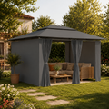 Tonnelle de Jardin 4x3 m avec Rideaux — Acier, Toit Venté - photo 2