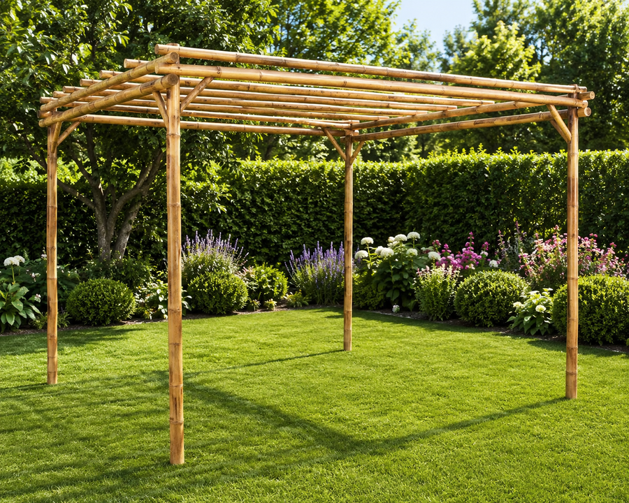 Pergola Bambou Naturel 170 x 170 cm — Support Plantes Grimpantes
