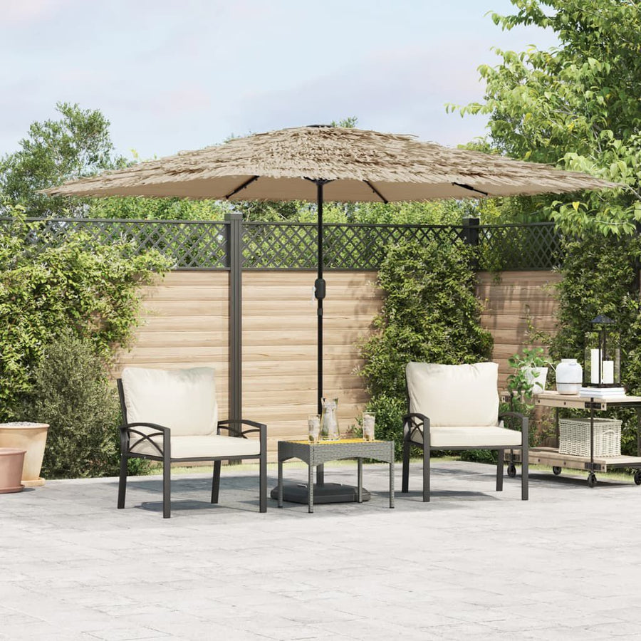 Parasol de Jardin LED Toit Paille 290 cm — Mât Acier