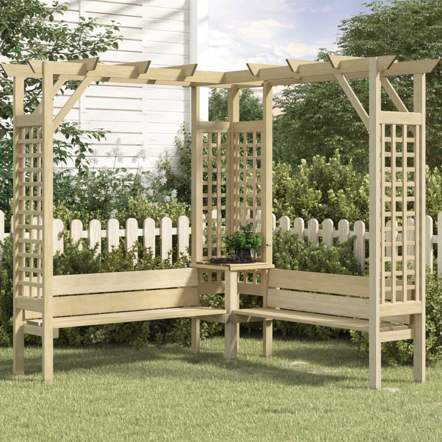 Pergola d'Angle en Bois avec Banc Intégré — Pin Traité 190 cm
