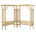 Pergola d'angle bois de pin impregne avec banc